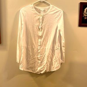 Women’s Long Sleeved Button Down Shirt, White, Sheer, Size Small, J. Jill